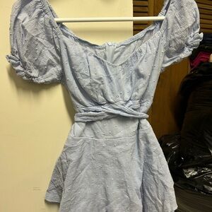 Elegant Light Blue Puff Sleeve Mini Dress